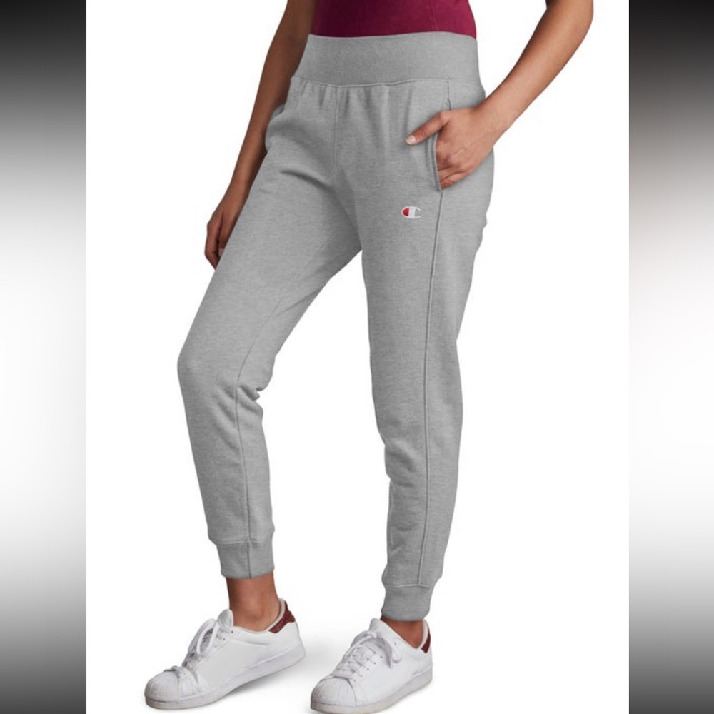 Champion Women's Reverse Weave Joggers, Left Hip C in Oxford Grey